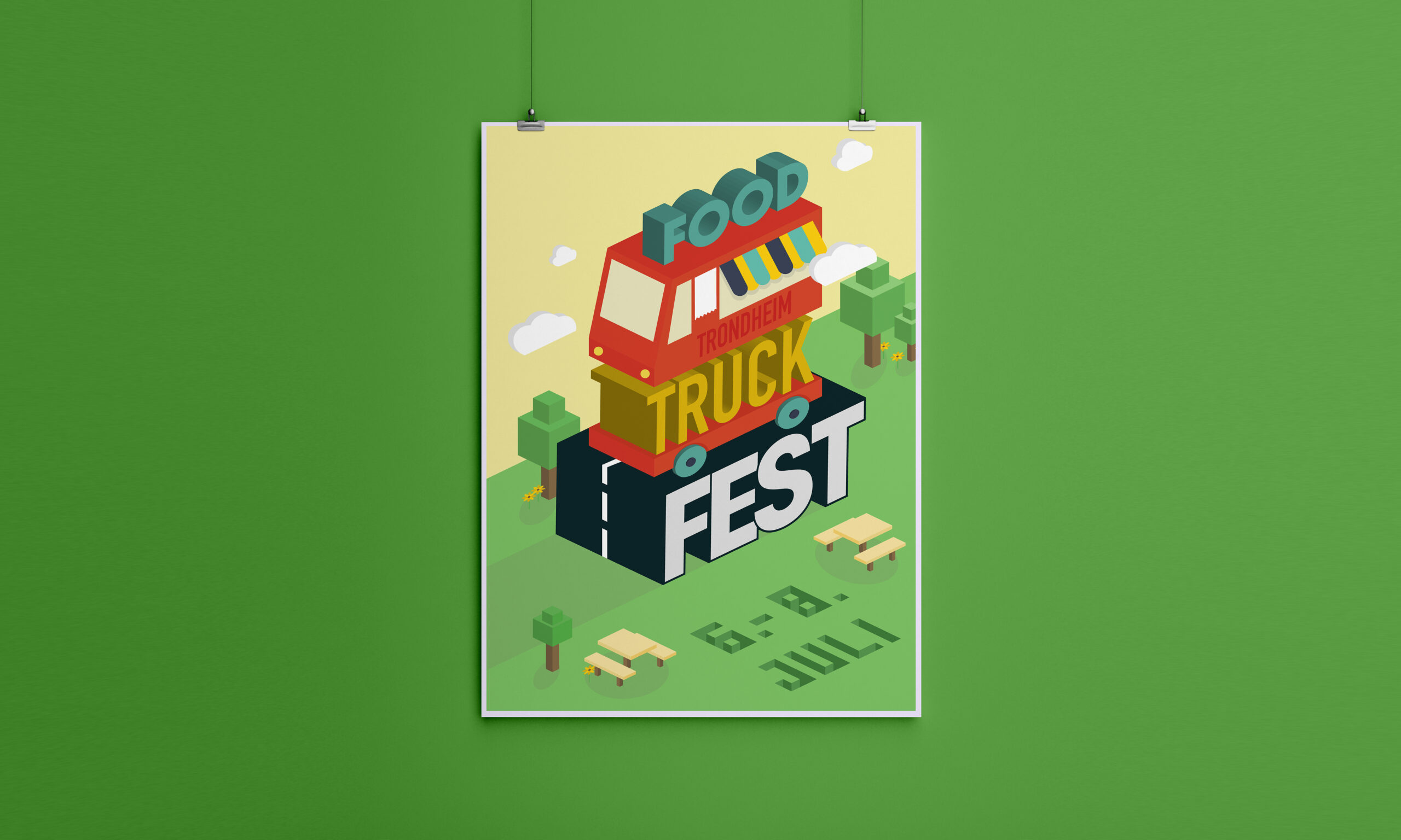 Isometric food truck festival poster