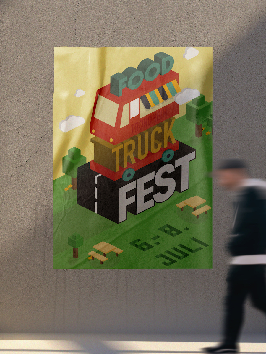 Isometric graphic Food truck festival poster 